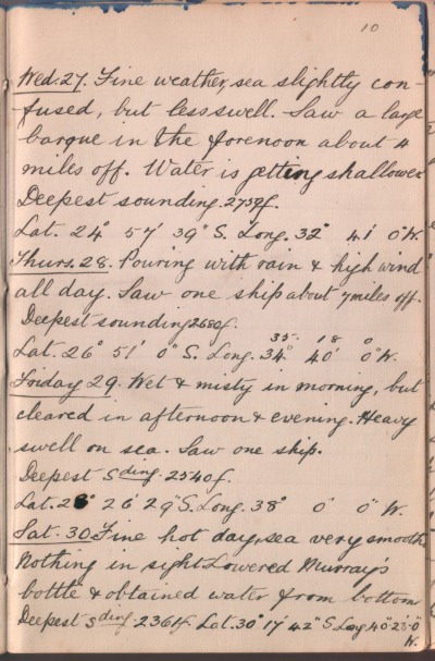 27 November 1889 journal entry